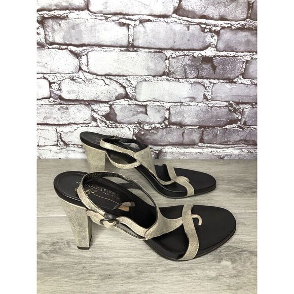 Donald J. Pliner Peggy Gray Shimmer Leather T- Strap Heels Sandals Women Sz 11M - Picture 6 of 16
